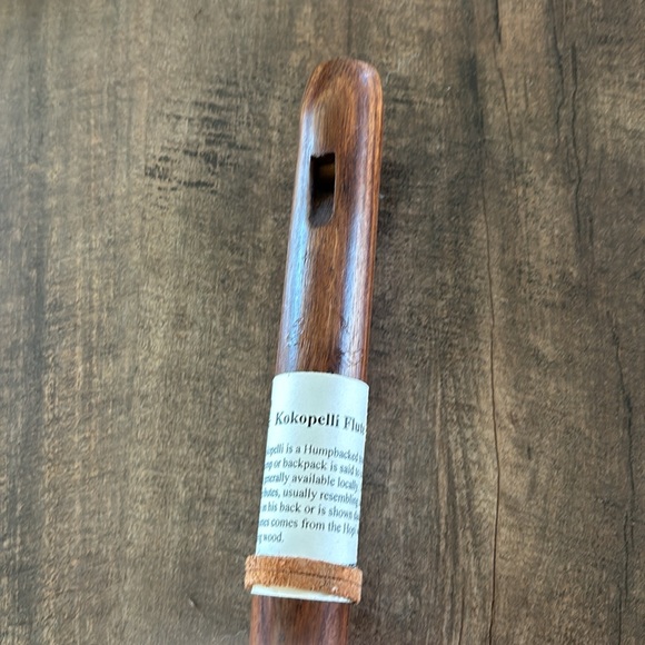 Native American Kokopelli Wooden Flute with Feather Accents - Picture 4 of 5